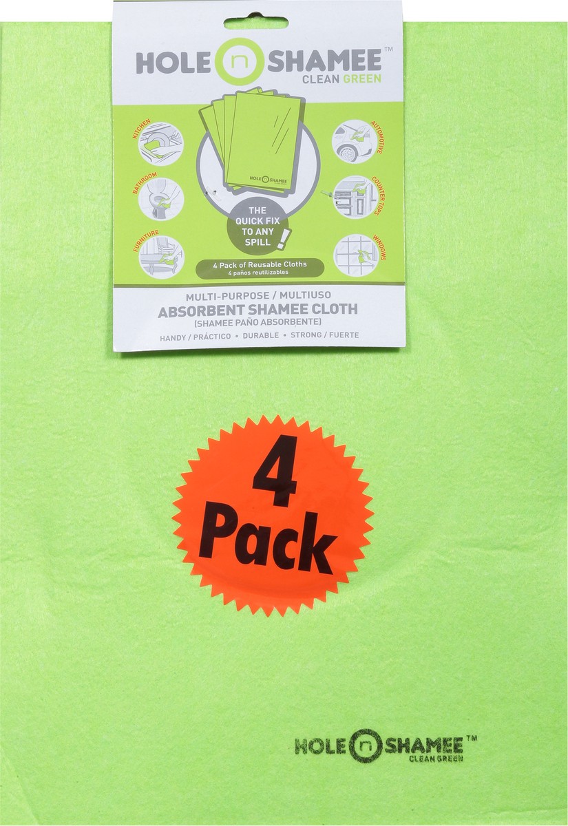 slide 4 of 12, Hole N Shamee Clean Green Multi-Purpose Absorbent Shamee Cloth 4 Pack, 4 ct