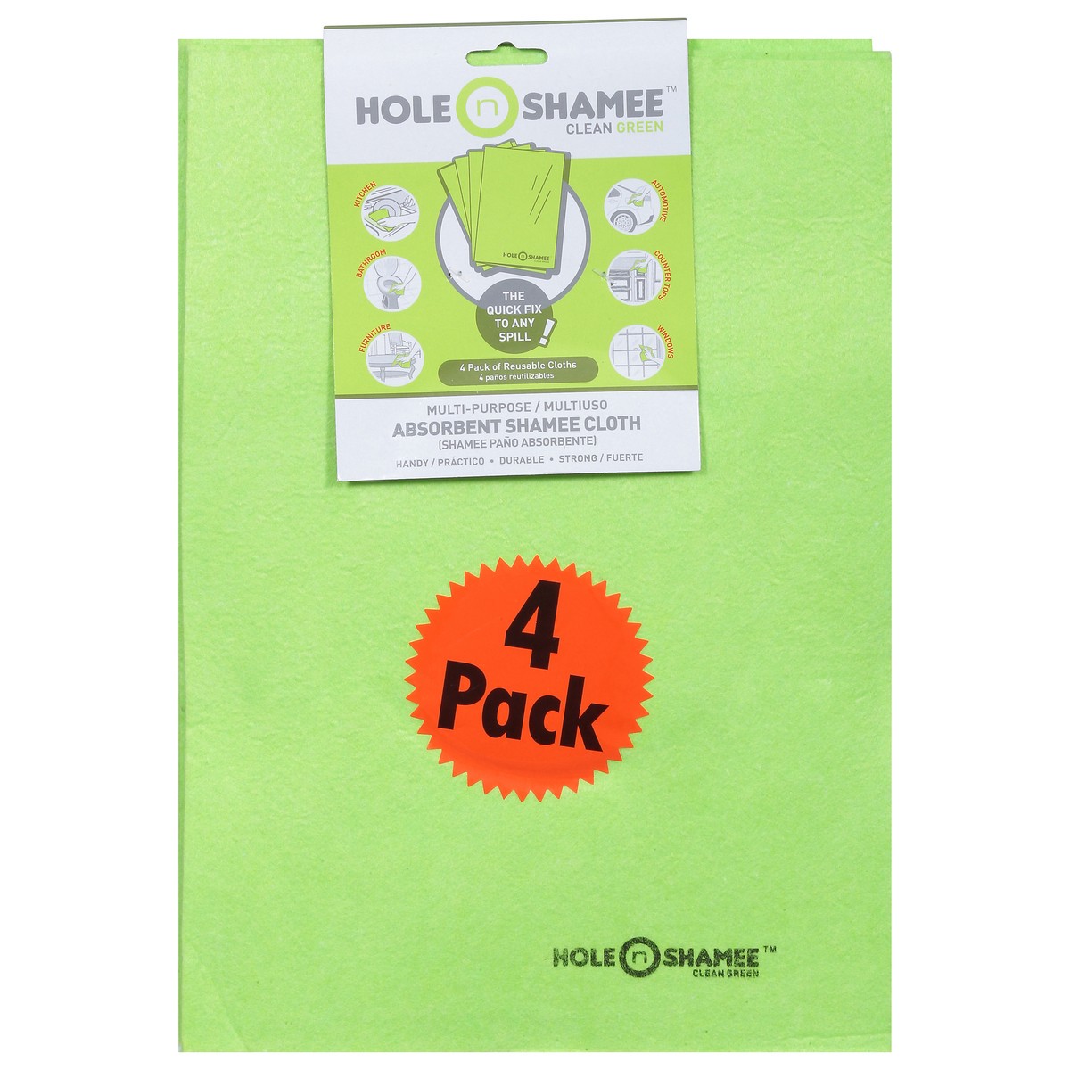 slide 6 of 12, Hole N Shamee Clean Green Multi-Purpose Absorbent Shamee Cloth 4 Pack, 4 ct