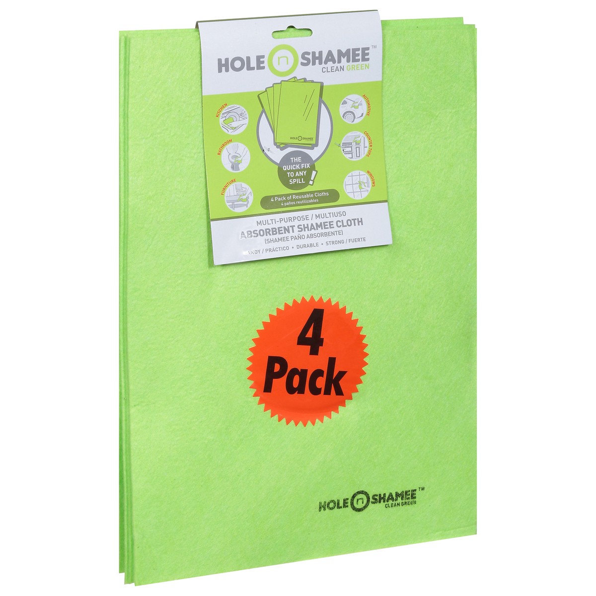 slide 11 of 12, Hole N Shamee Clean Green Multi-Purpose Absorbent Shamee Cloth 4 Pack, 4 ct