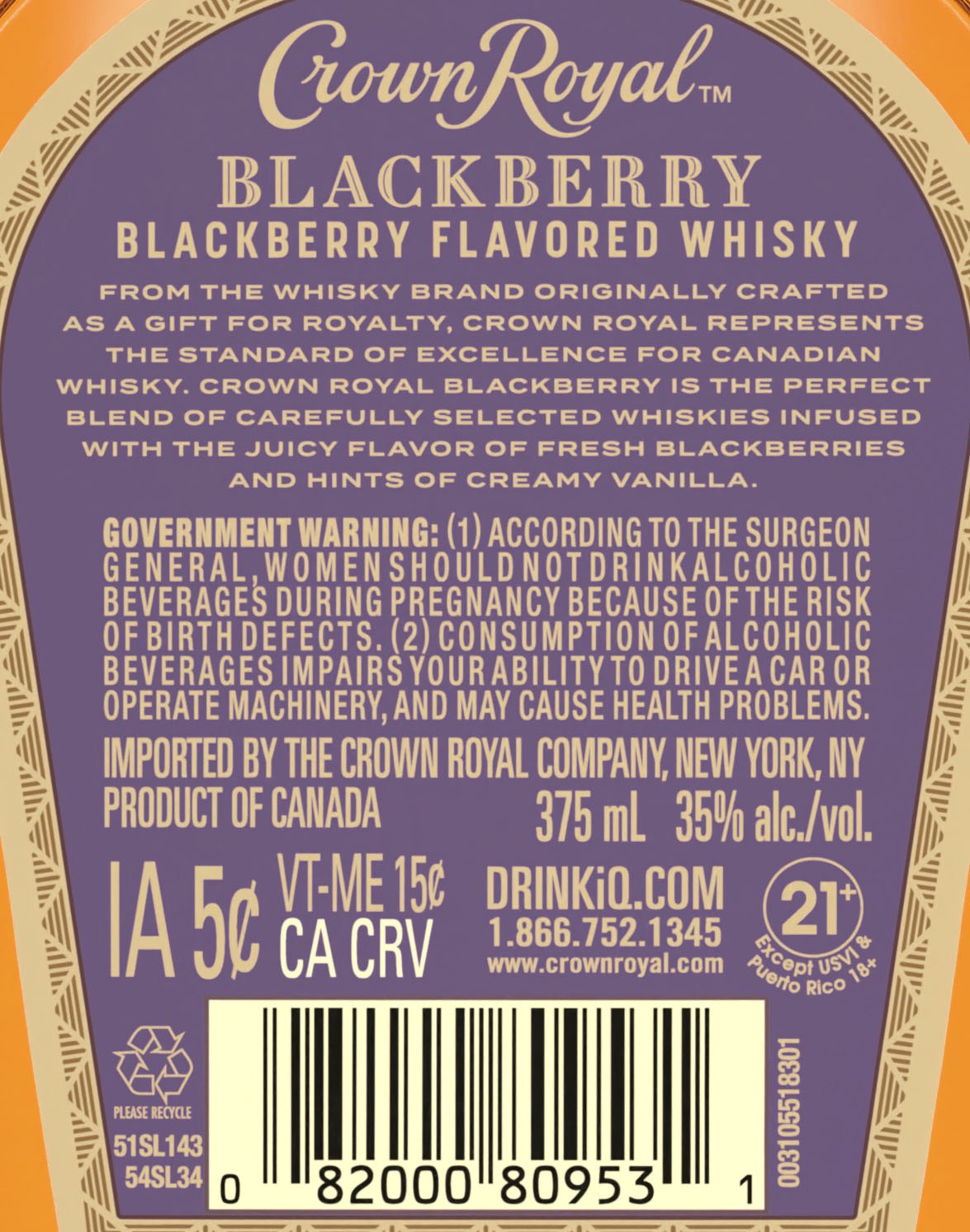 slide 6 of 6, Crown Royal Blackberry Flavored Whisky, 375 mL, 375 ml