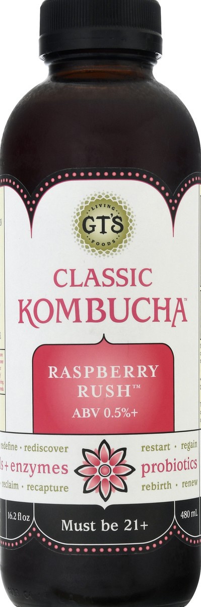 slide 2 of 11, GT's Gt's Classic Kombucha Raspberry Rush Abv 0.5%, 16.2 fl oz