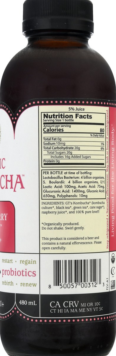 slide 4 of 11, GT's Gt's Classic Kombucha Raspberry Rush Abv 0.5%, 16.2 fl oz