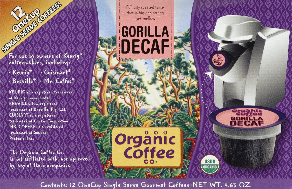 slide 4 of 5, The Organic Coffee Co. Gorilla Decaf Coffee 12 Single Serve OneCups, 12 ct