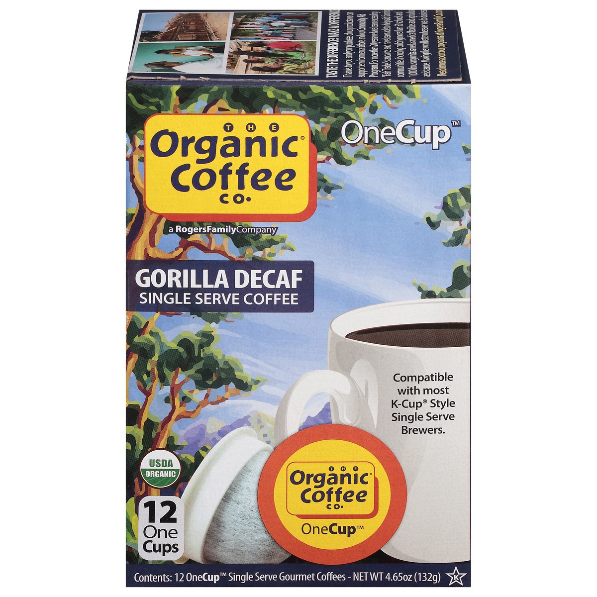 slide 1 of 5, The Organic Coffee Co. Gorilla Decaf Coffee 12 Single Serve OneCups, 12 ct