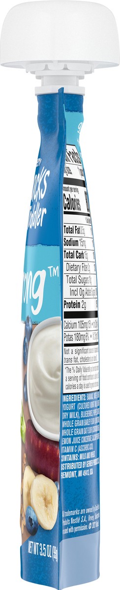 slide 2 of 13, Gerber Snacks for Toddler Grow Strong, Greek Yogurt Banana Blueberry Purple Carrot Mixed Grains , 3.5 oz Pouch, 3.5 oz