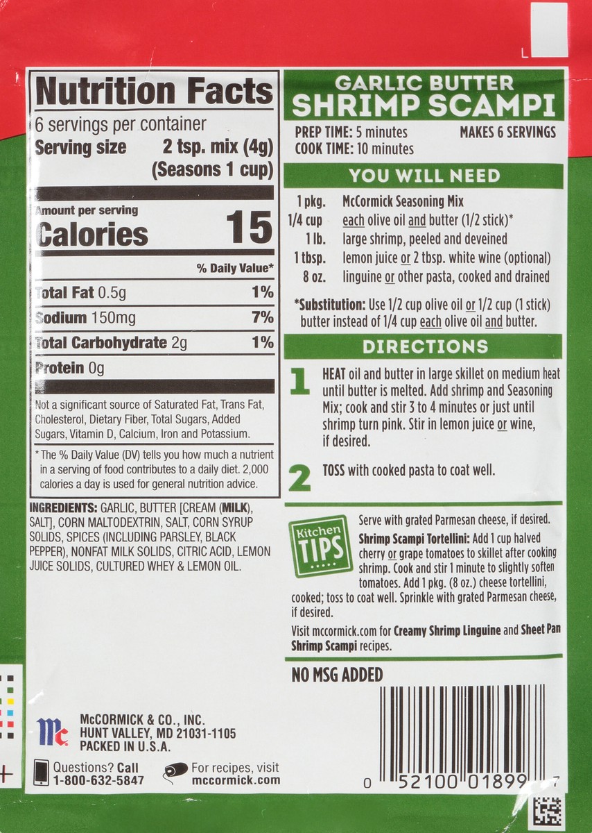 slide 3 of 10, McCormick Shrimp Scampi Seasoning Mix, 0.87 oz, 0.87 oz