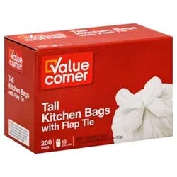 Pantry Essentials Value Corner Kitchen Bags Flap Tie Tall 13 Gallon - 200 Count