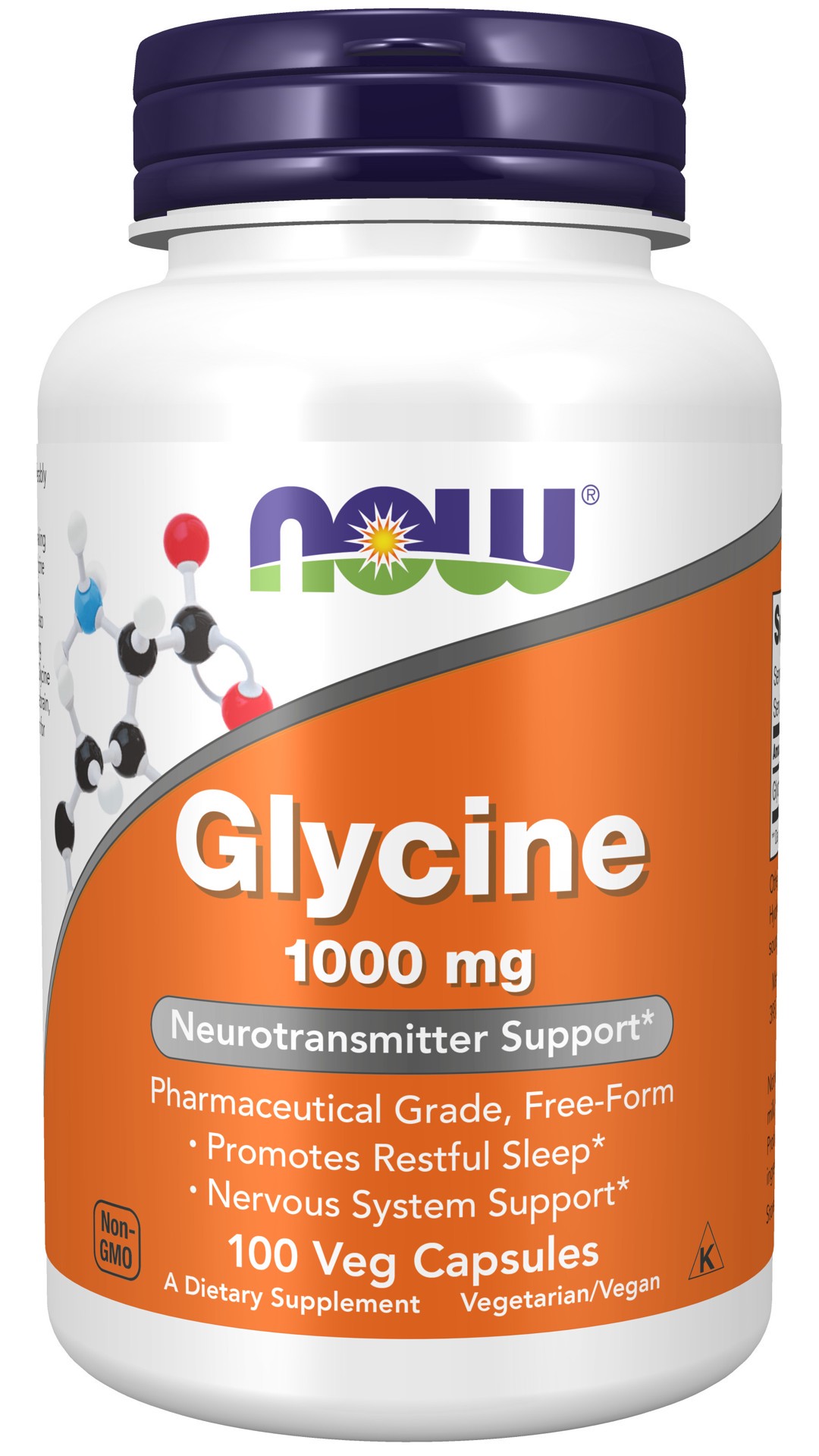 slide 1 of 4, NOW Glycine 1000 mg - 100 Veg Capsules, 100 ct