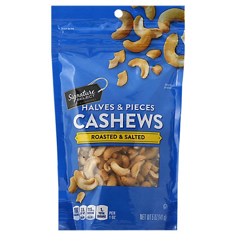 slide 1 of 1, Signature Select Cashews Halves & Pieces Roasted & Salted, 5 oz