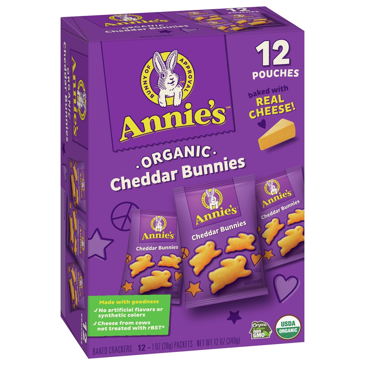 slide 3 of 13, Annie's Organic Cheddar Bunnies Original Baked Snack Crackers, 12 Pouches, 12 oz, 12 oz