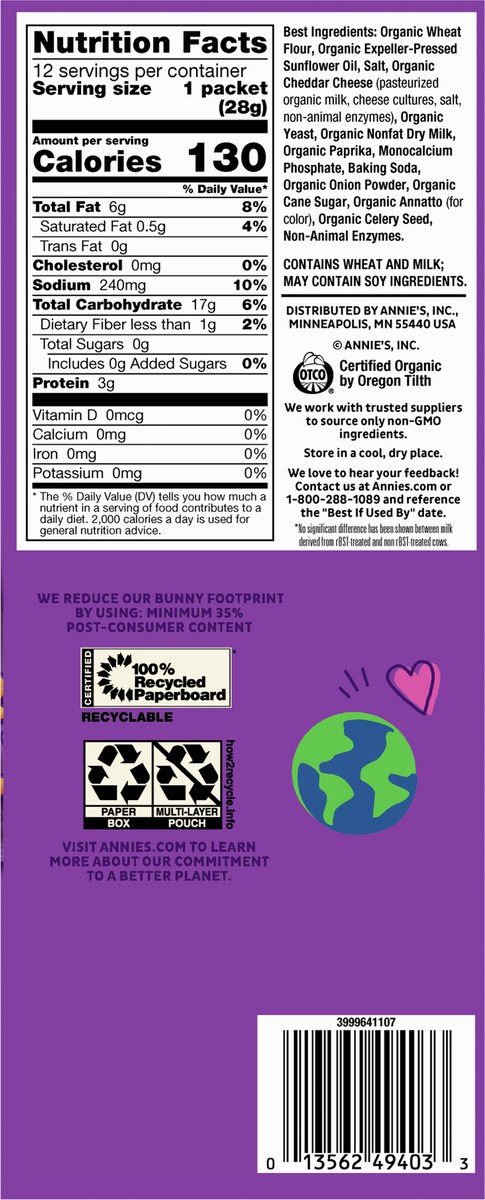 slide 12 of 13, Annie's Organic Cheddar Bunnies Original Baked Snack Crackers, 12 Pouches, 12 oz, 12 oz