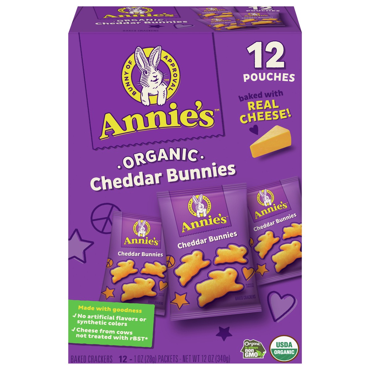 slide 5 of 13, Annie's Organic Cheddar Bunnies Original Baked Snack Crackers, 12 Pouches, 12 oz, 12 oz