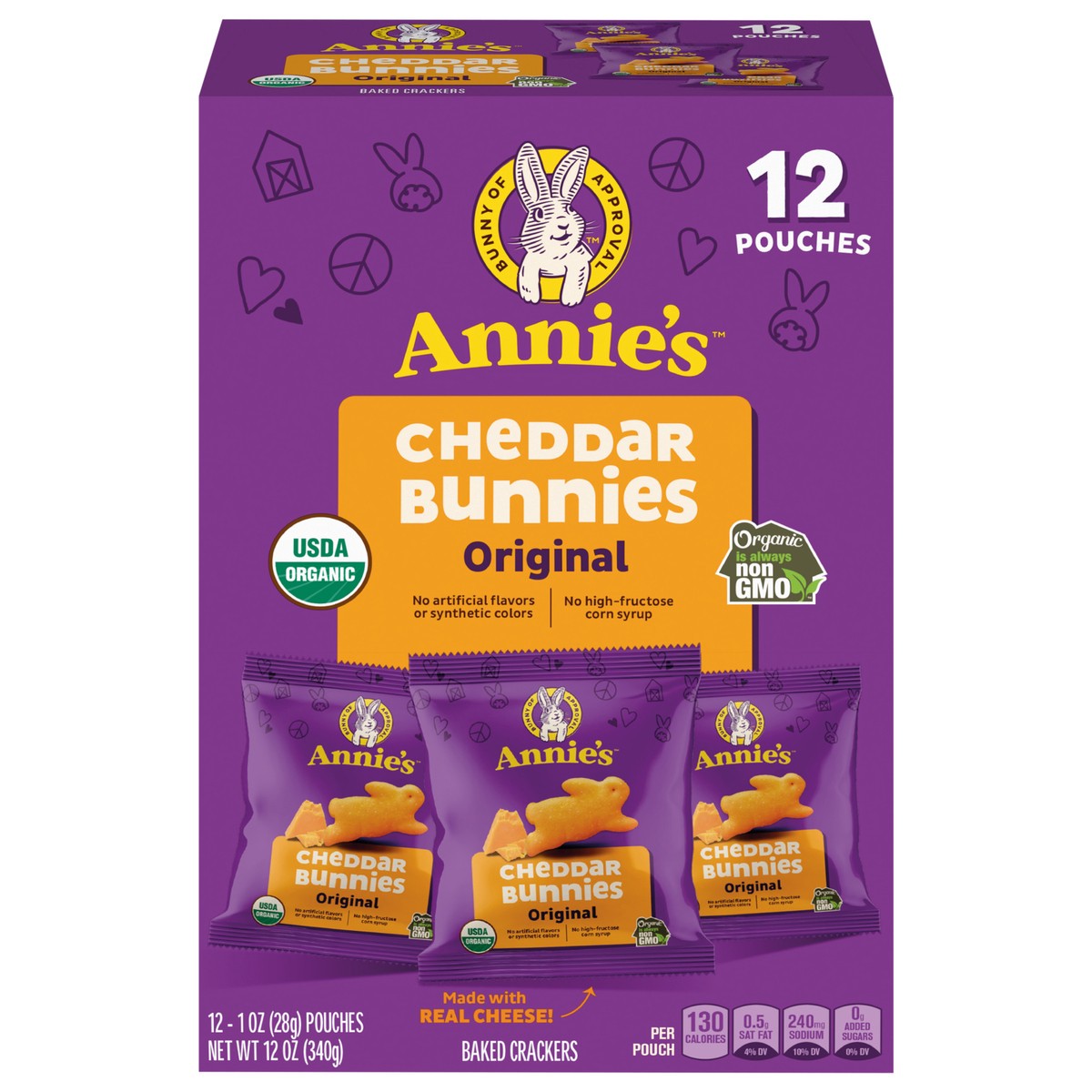 slide 1 of 13, Annie's Organic Cheddar Bunnies Original Baked Snack Crackers, 12 Pouches, 12 oz, 12 oz