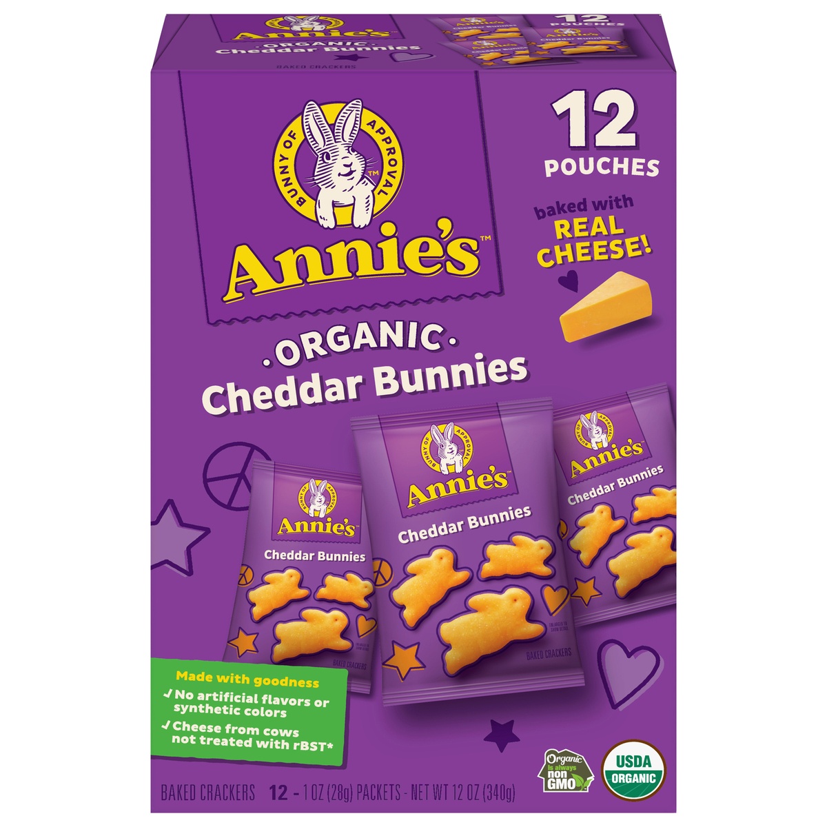 slide 1 of 9, Annie's Organic Cheddar Bunnies Baked Snack Crackers, 12 ct, 12 oz, 12 oz