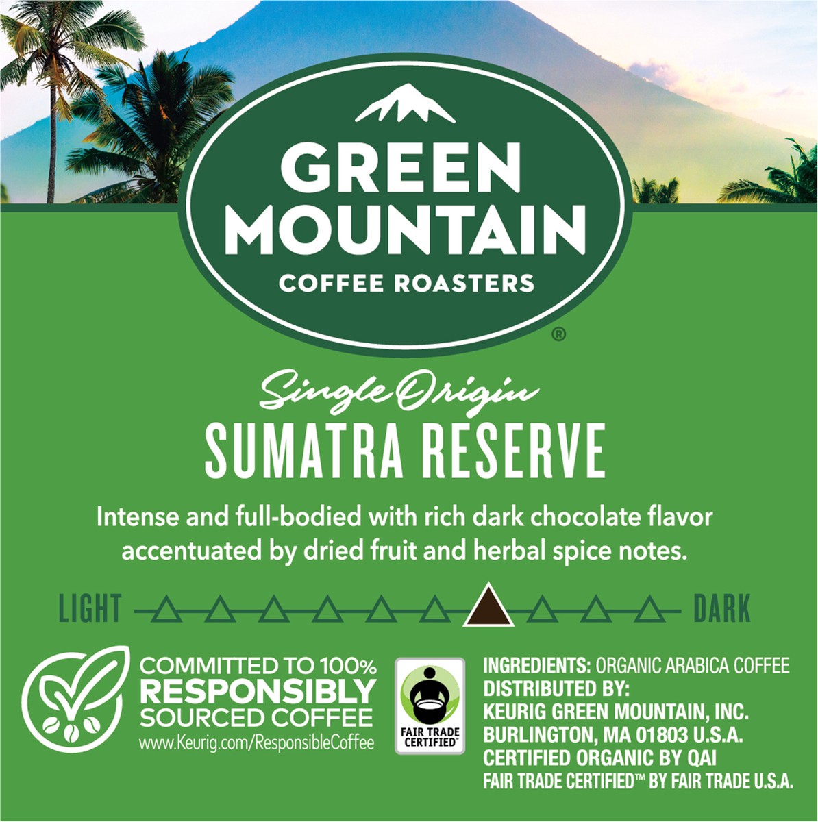 slide 5 of 11, Green Mountain Coffee Roasters Sumatra Reserve Keurig Single-Serve K-Cup pods, Dark Roast Coffee, 12 ct