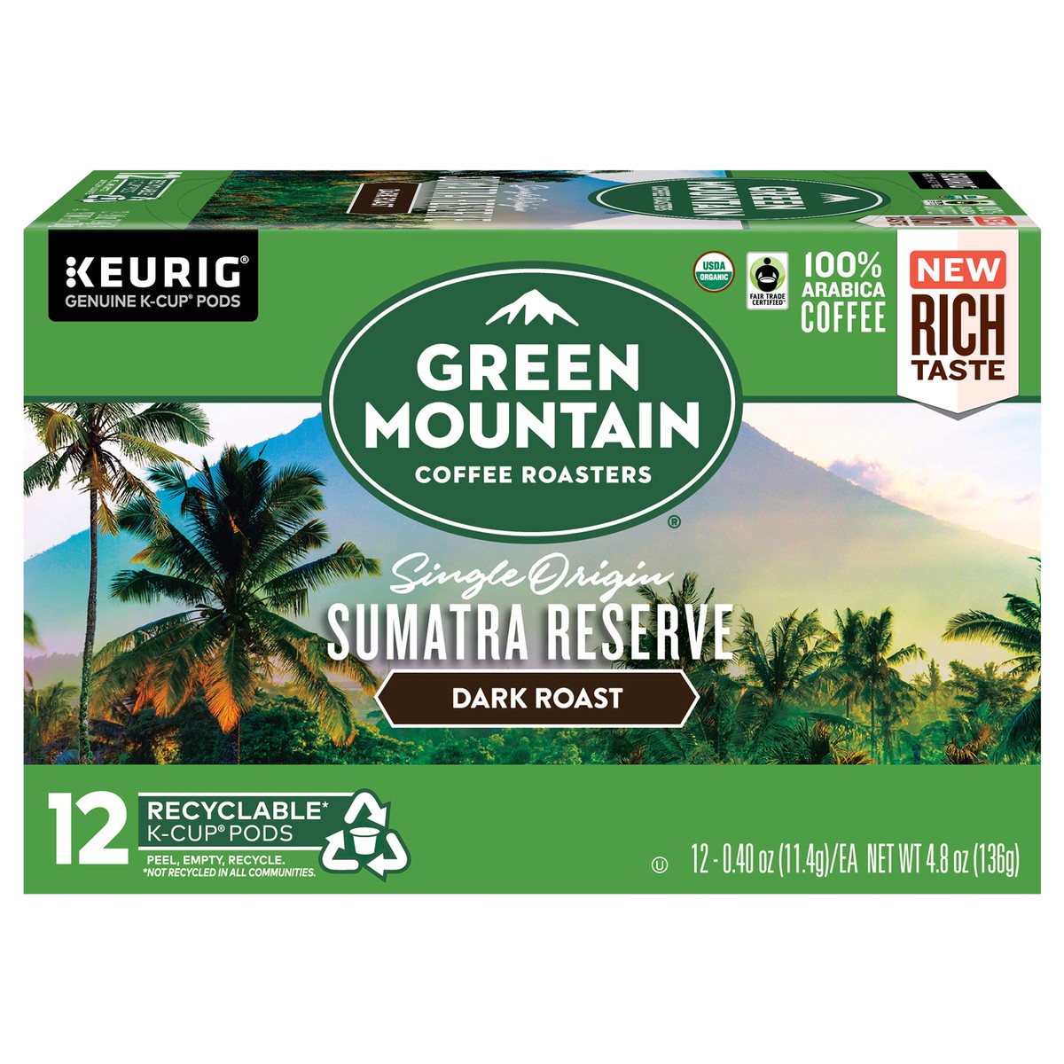 slide 1 of 11, Green Mountain Coffee Roasters Sumatra Reserve Keurig Single-Serve K-Cup pods, Dark Roast Coffee, 12 ct