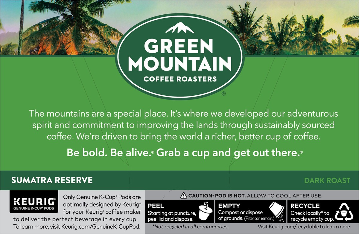 slide 11 of 11, Green Mountain Coffee Roasters Sumatra Reserve Keurig Single-Serve K-Cup pods, Dark Roast Coffee, 12 ct