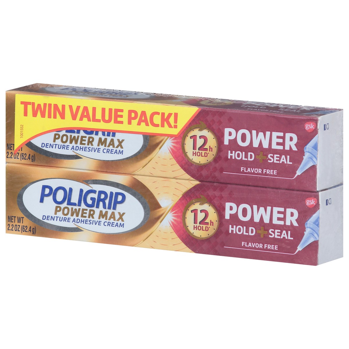 slide 8 of 9, Poligrip Power Max Flavor Free Denture Adhesive Cream Twin Value Pack 2 - 2.2 oz Packs, 2 ct