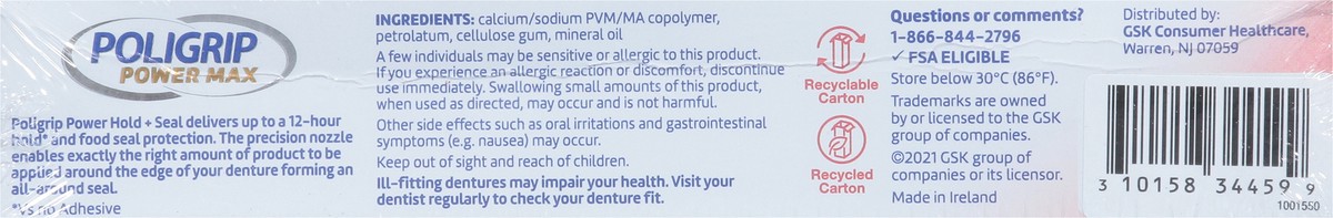 slide 6 of 9, Poligrip Power Max Flavor Free Denture Adhesive Cream Twin Value Pack 2 - 2.2 oz Packs, 2 ct