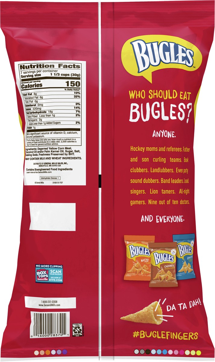 slide 5 of 9, Bugles Crispy Corn Snacks, Original Flavor, Snack Bag, 7.5 oz, 7.5 oz