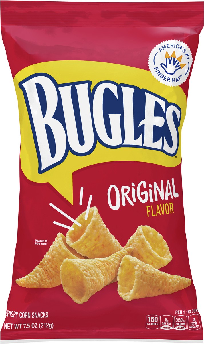 slide 6 of 9, Bugles Crispy Corn Snacks, Original Flavor, Snack Bag, 7.5 oz, 7.5 oz