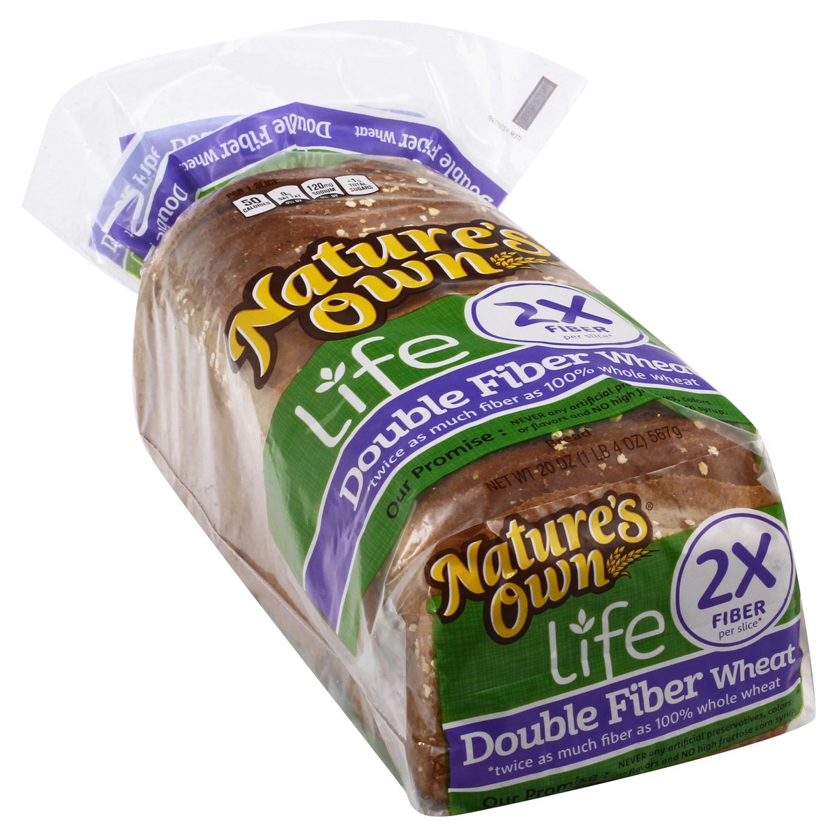 slide 2 of 9, NATURES OWN Double Fiber Wheat Bread 20 oz, 20 oz