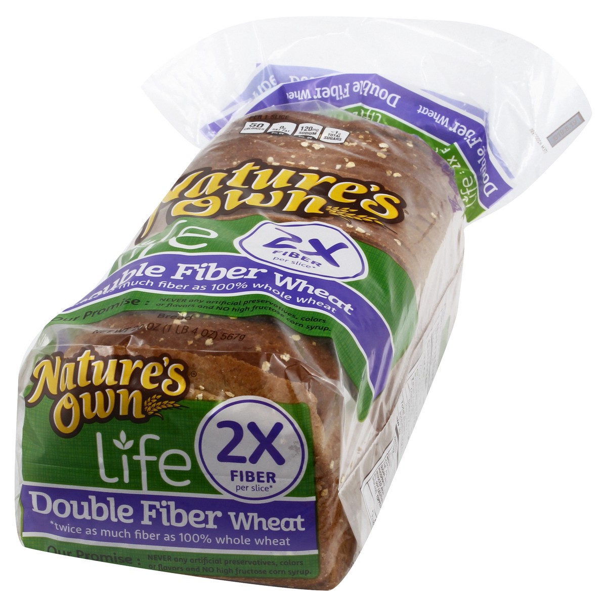 slide 3 of 9, NATURES OWN Double Fiber Wheat Bread 20 oz, 20 oz