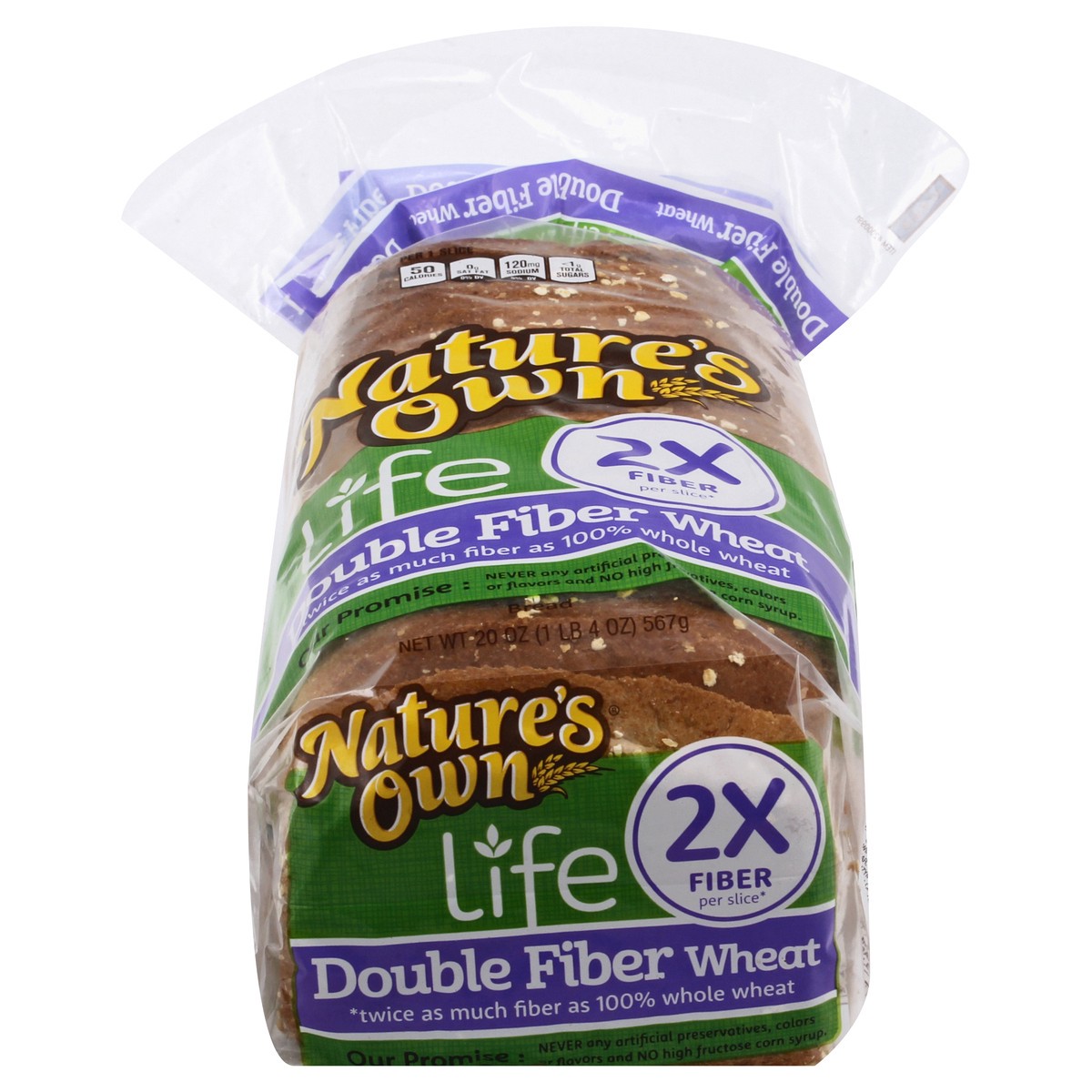 slide 1 of 9, NATURES OWN Double Fiber Wheat Bread 20 oz, 20 oz