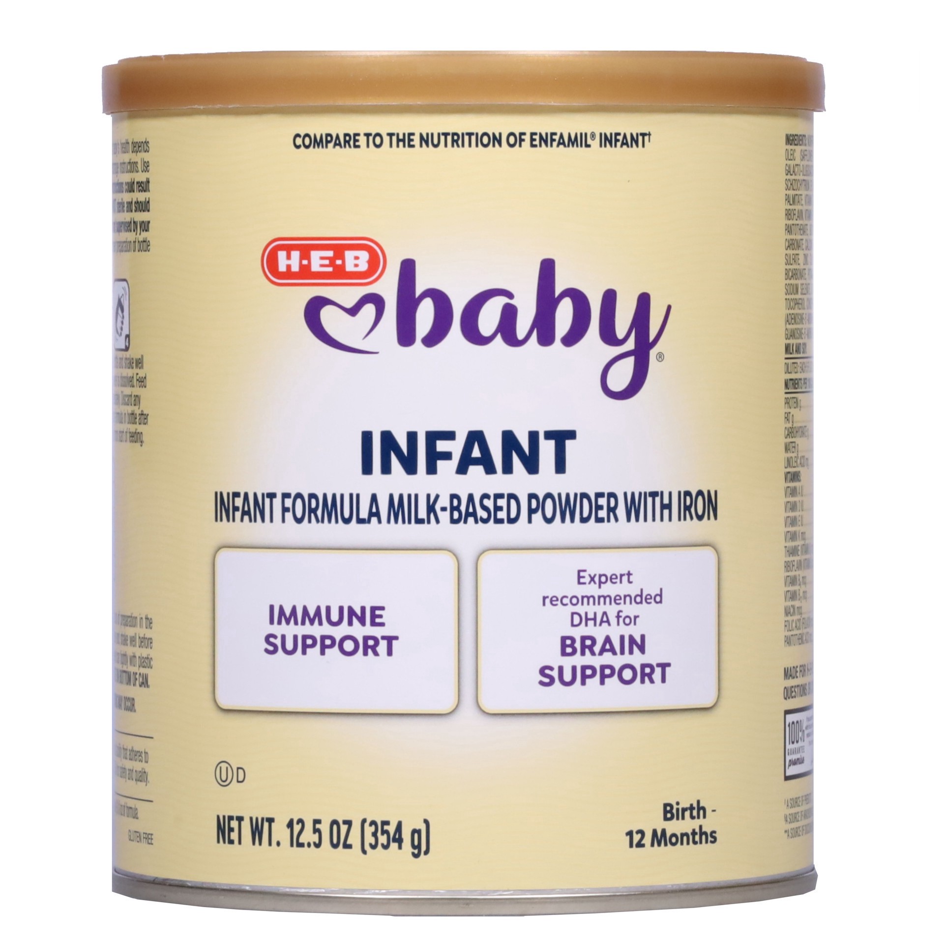 slide 1 of 1, H-E-B Baby Immune Milk-Based Infant Formula Powder with Iron, 12.5 oz