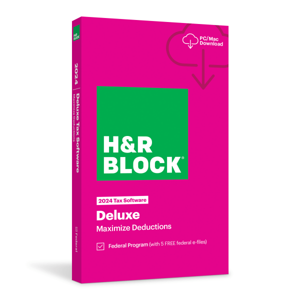 slide 1 of 4, H&R Block Deluxe Tax Software, 2024, Windows/Mac, Product Key/Download, 1 ct