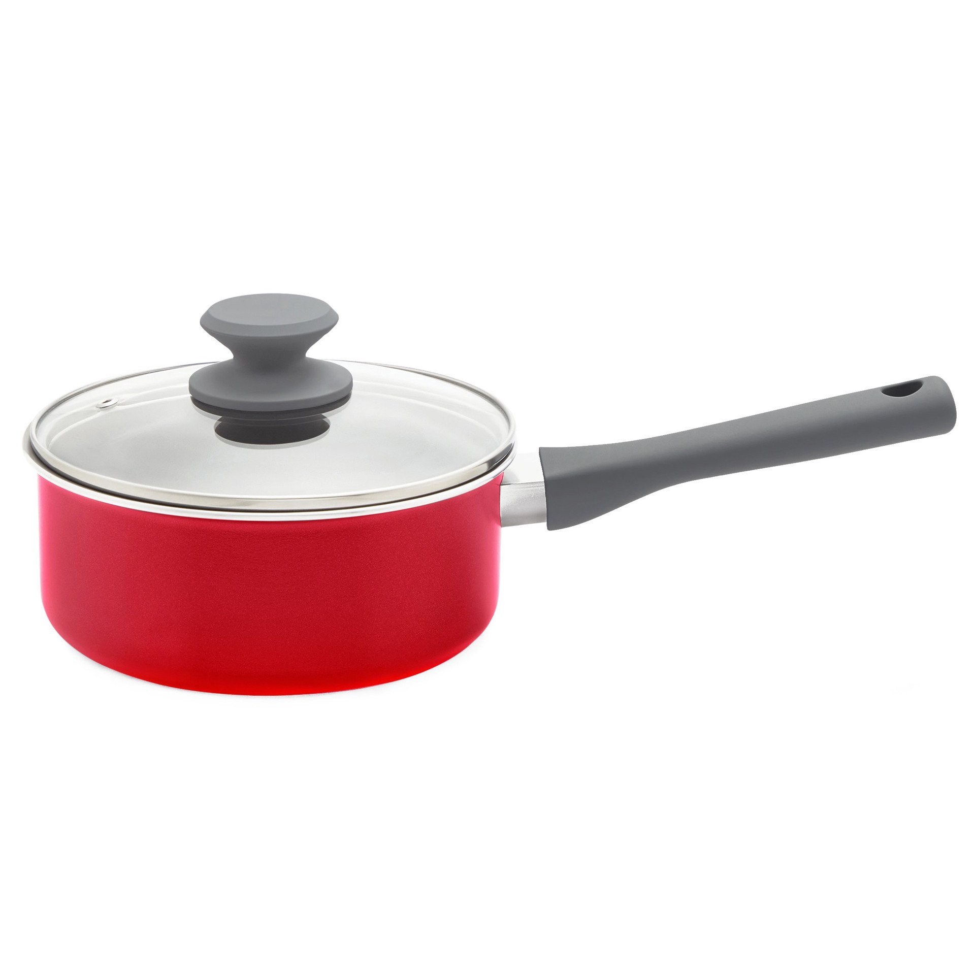 slide 1 of 1, our goods Non-Stick Saucepan with Glass Lid - Scarlet Red, 2 qt