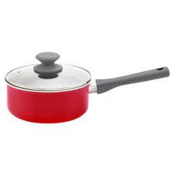 our goods Non-Stick Saucepan with Glass Lid - Scarlet Red