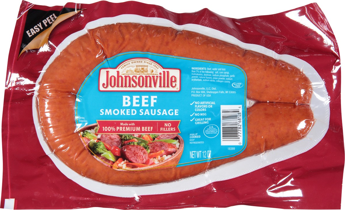 slide 4 of 7, Johnsonville Smoked Beef Sausage, 12 oz