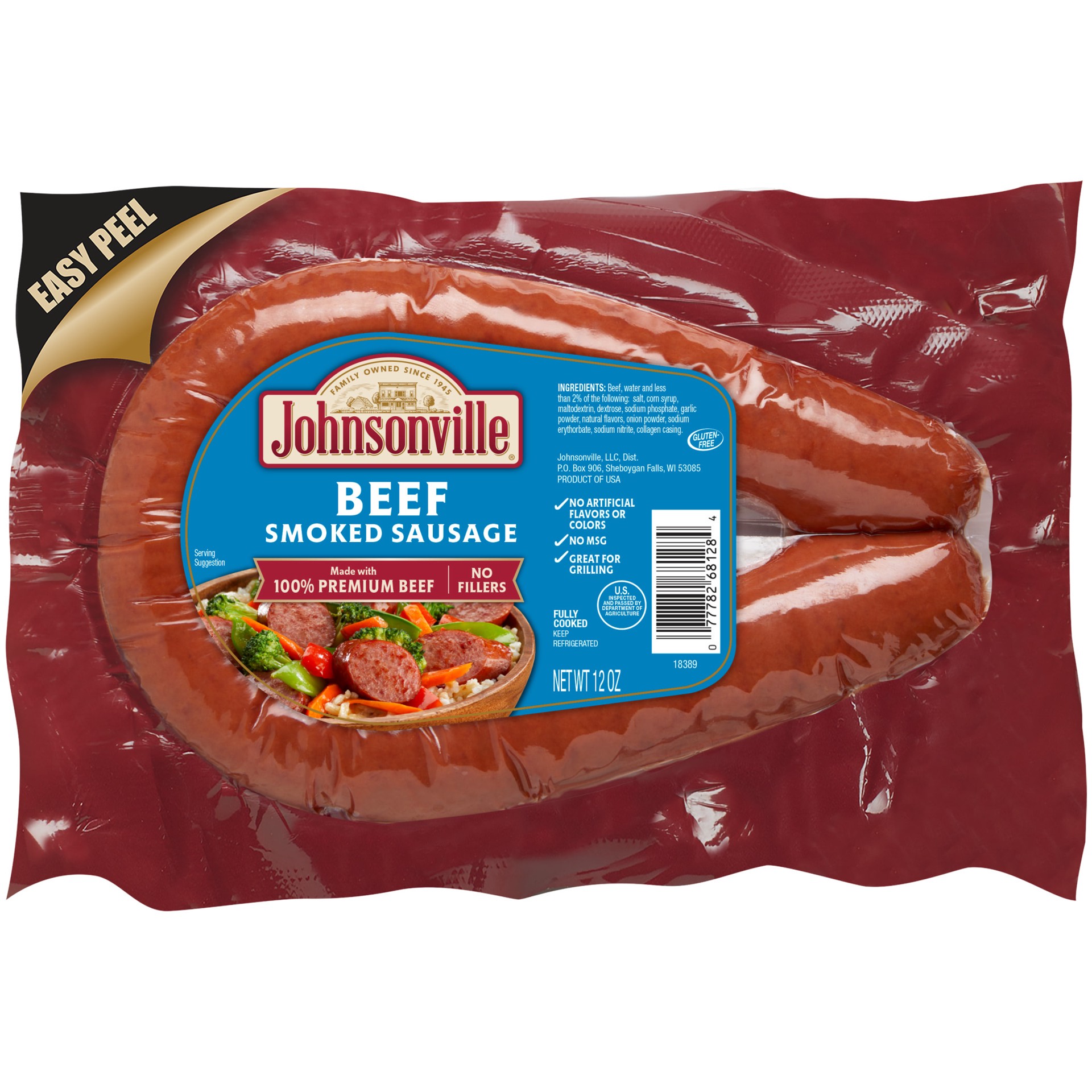 slide 1 of 7, Johnsonville Smoked Beef Rope Sausage 12oz package, 12 oz