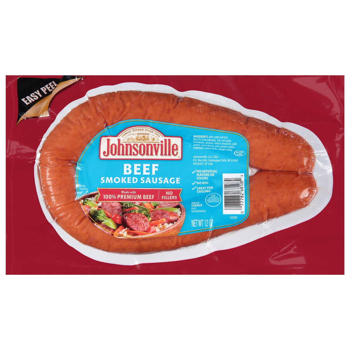 slide 1 of 7, Johnsonville Smoked Beef Sausage, 12 oz