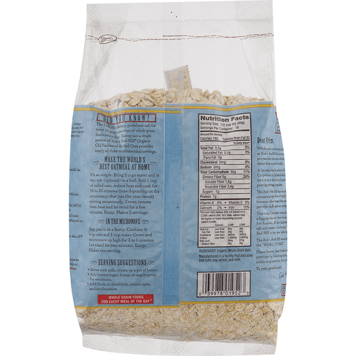 slide 7 of 9, Bob's Red Mill Organic Old Fashioned Rolled Oats Whole Grain, 32 oz
