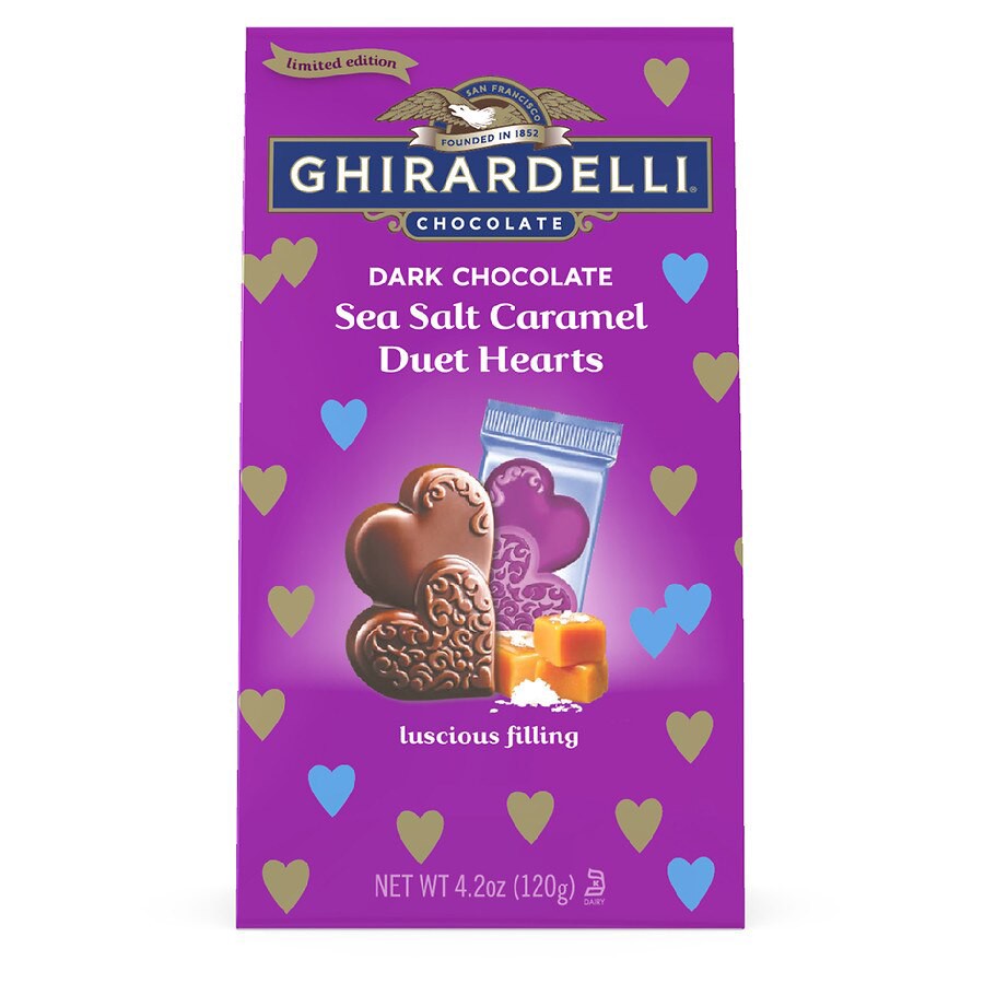 slide 1 of 1, Ghirardelli Dark Chocolate Sea Salt Caramel Hearts, 4.2 oz