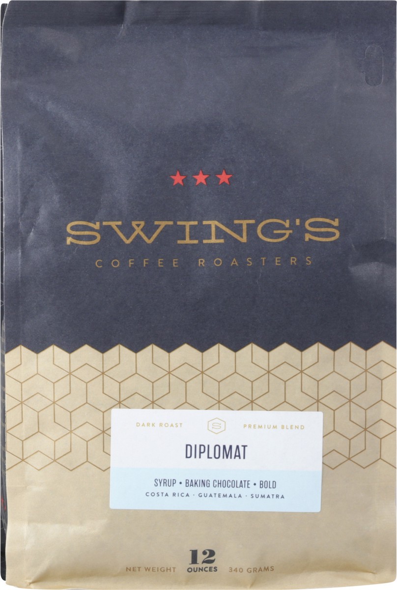 slide 1 of 10, Swing's Coffee Roasters Dark Roast Premium Blend Diplomat Coffee - 12 oz, 12 oz