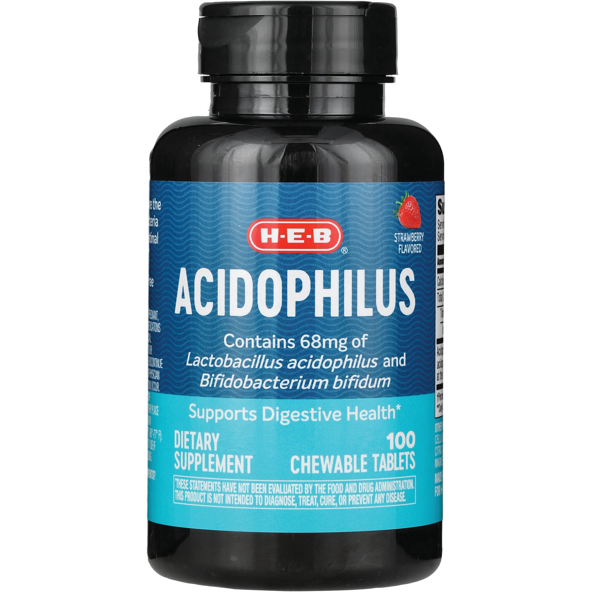 slide 1 of 1, H-E-B Acidophilus Chewable 68mg Probiotic Tablets - Strawberry, 100 ct