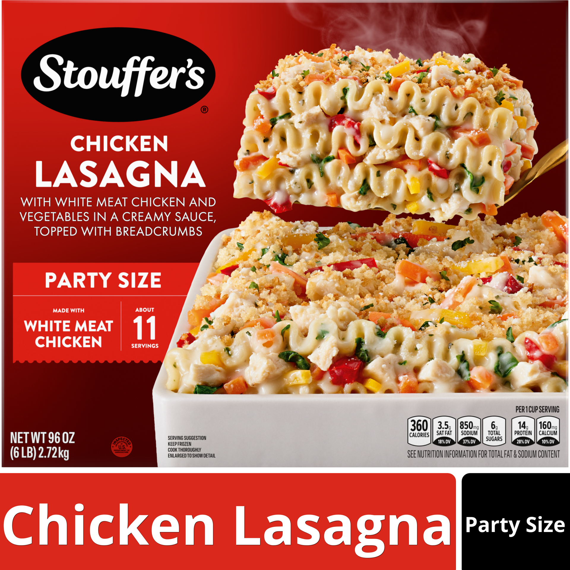 slide 1 of 3, Stouffer's Party Size Chicken Lasagna Frozen Meal, 96 oz