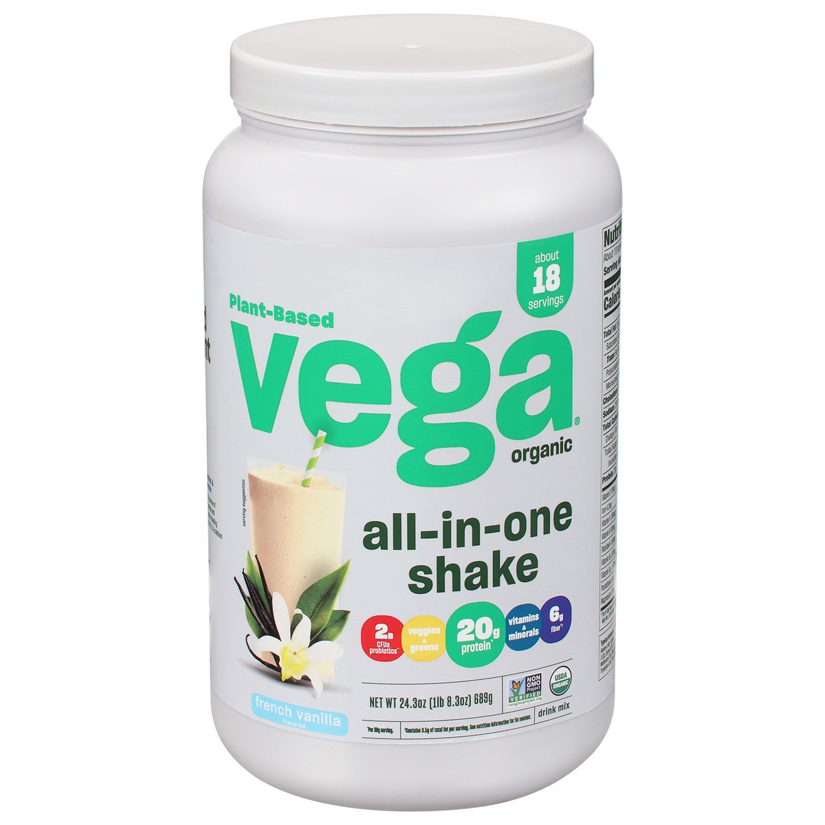 slide 1 of 12, Vega Plant-Based Organic French Vanilla Flavored Drink Mix 24.3 oz, 29.2 oz