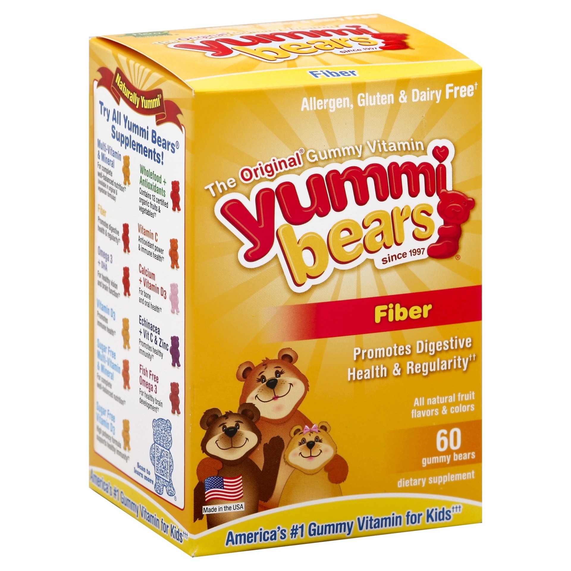 slide 1 of 1, Yummi Bears Fiber, Gummy Bears, Fruit Flavors, 60 ct