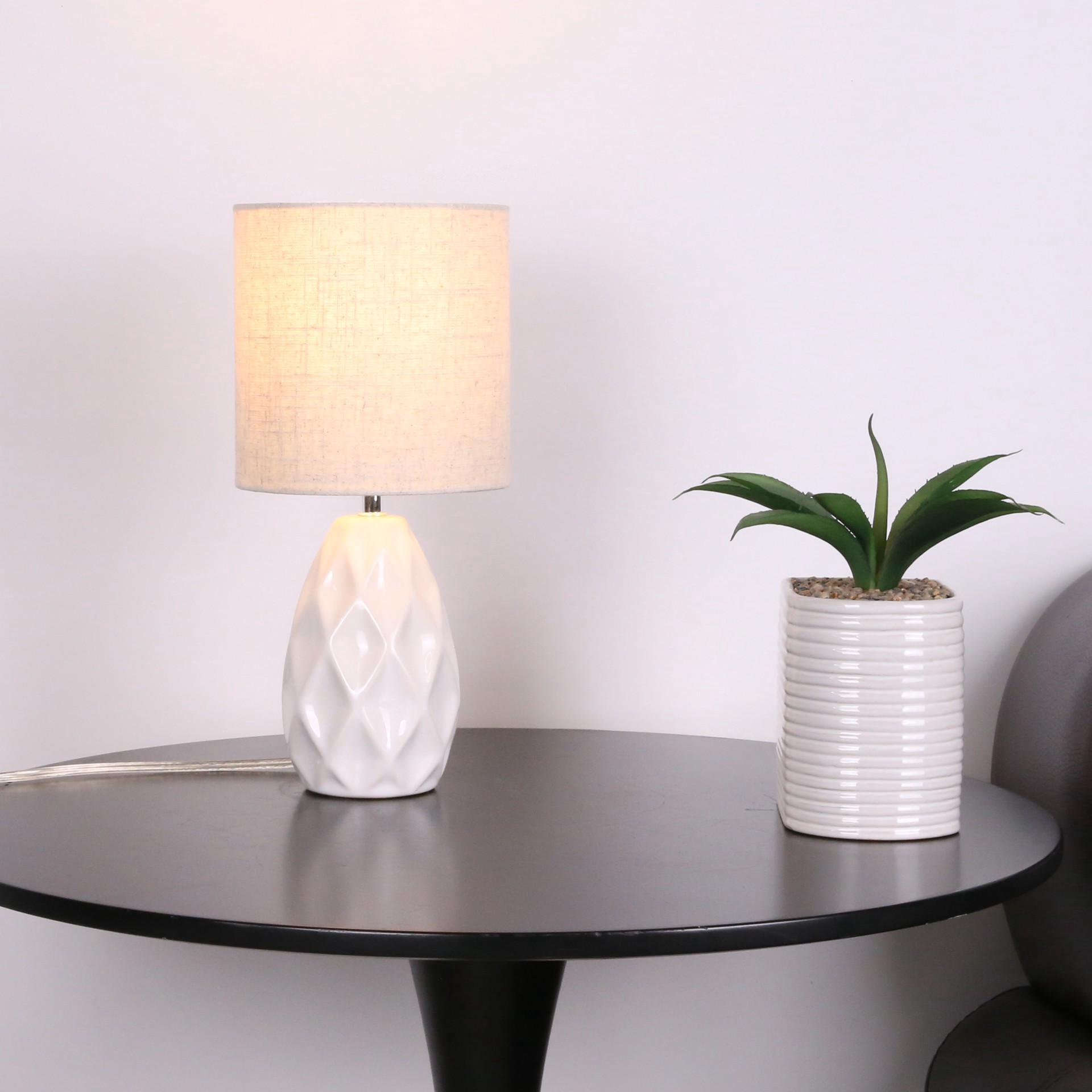 slide 4 of 4, 14.5" White Table Lamp With Natural Fabric Shade By Ashland, 14.5 in