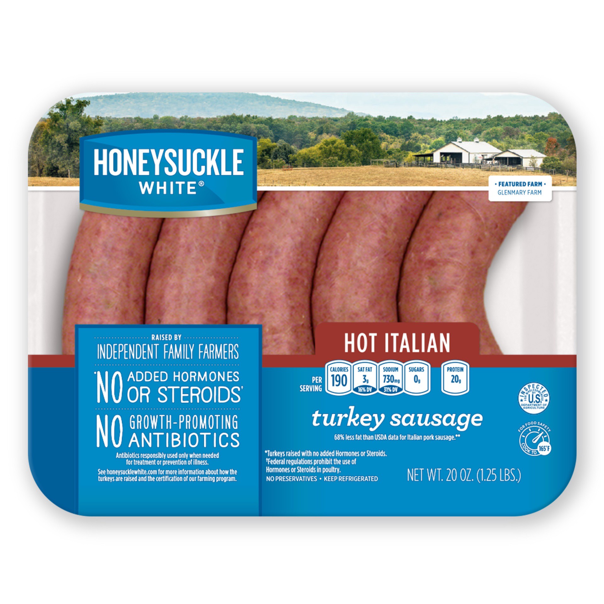 slide 1 of 9, Honeysuckle White Fresh Lean Hot Italian Turkey Sausage, 20 oz