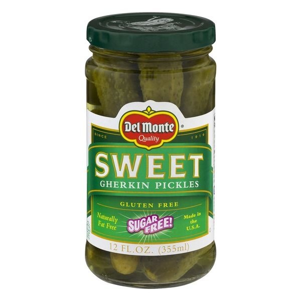 slide 1 of 2, Del Monte Gherkin Pickles, Sweet, 12 oz
