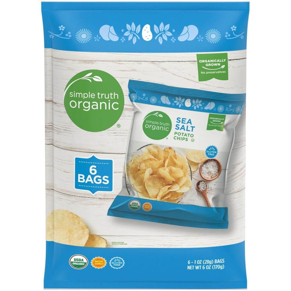 slide 1 of 1, Simple Truth Organic Sea Salt Potato Chips Multipack, 6 ct; 1 oz