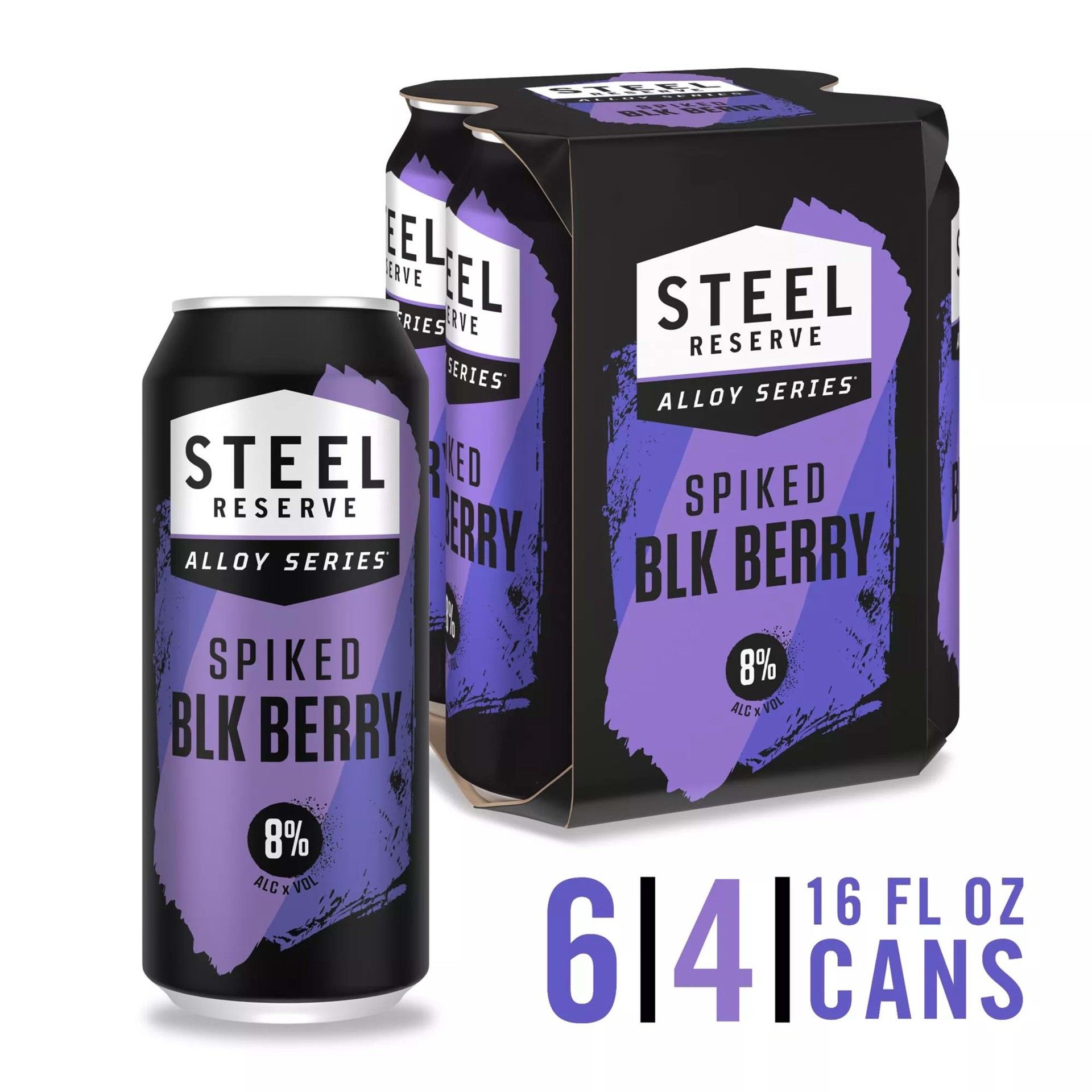 slide 1 of 5, Steel Reserve Spiked Blk Berry Steel Reserve Blackberry, Alloy Series, Flavored Malt Beverage, 4 Pack, 16 fl. oz. Cans, 8% ABV, 4 ct; 16 fl oz