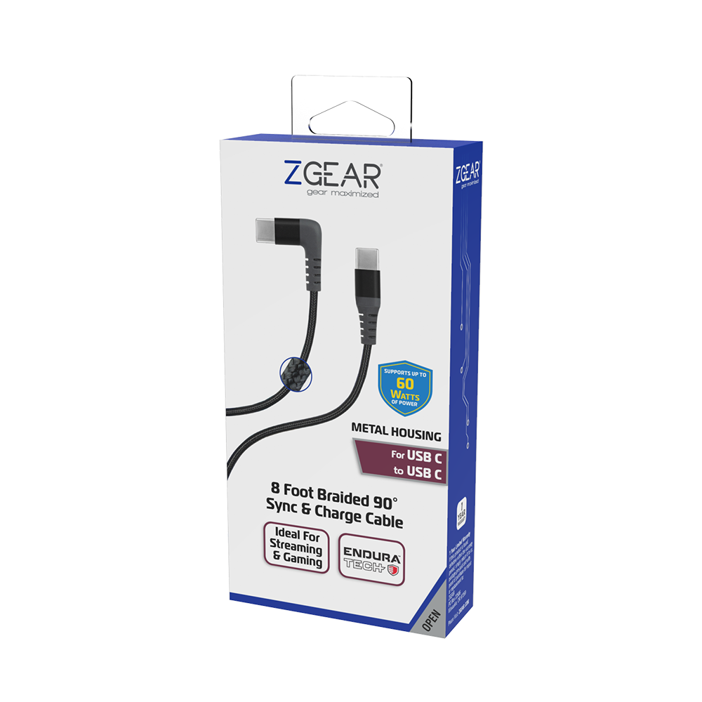 slide 1 of 1, Zgear Braided 90 Degree Sync & Charge Cable, 8 ft