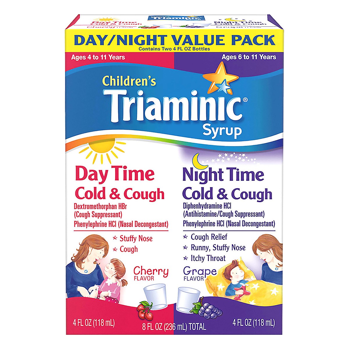 slide 1 of 9, Triaminic Children's Day/Night Value Pack Day Time/Night Time Cherry/Grape Flavor Cold &Cough 2 ea, 2 ct