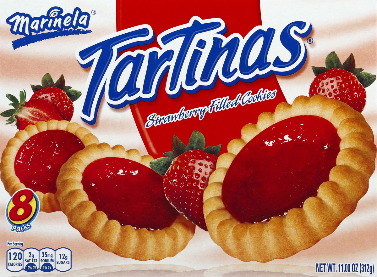 slide 4 of 6, Marinela Tartinas Fresa Cookies, Strawberry Filled, Artificially Flavored, 8-Packs, 14.08 Ounces, 11 oz